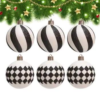 6 uds bolas pintadas a mano bolas de Navidad 6cm colgantes redondos de árbol de Navidad bola colgante blanca y negra decoración fiesta vacaciones