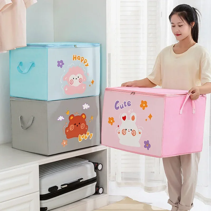 

Large Capacity Non-woven Clothes Storage Bag Cute Printed Pattern Quilt Toys Storage Box Portable Dust-proof Storage Organizer