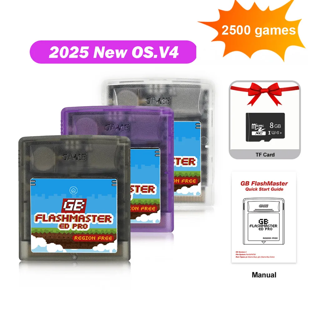 Karta do gier 2500 w 1 OS V4 GB Pro Flashmaster z kartą TF 8GB do konsol Gameboy/Gameboy Color/GBA SP — zdjęcie produktu 7