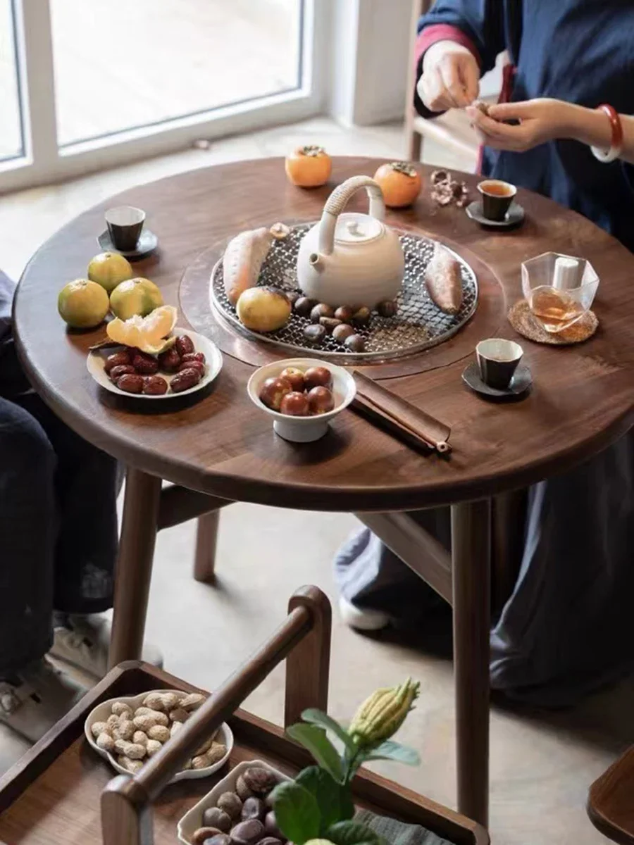 stove tea table with black walnut solid wood, new Chinese style outdoor carbon grilling and tea brewing