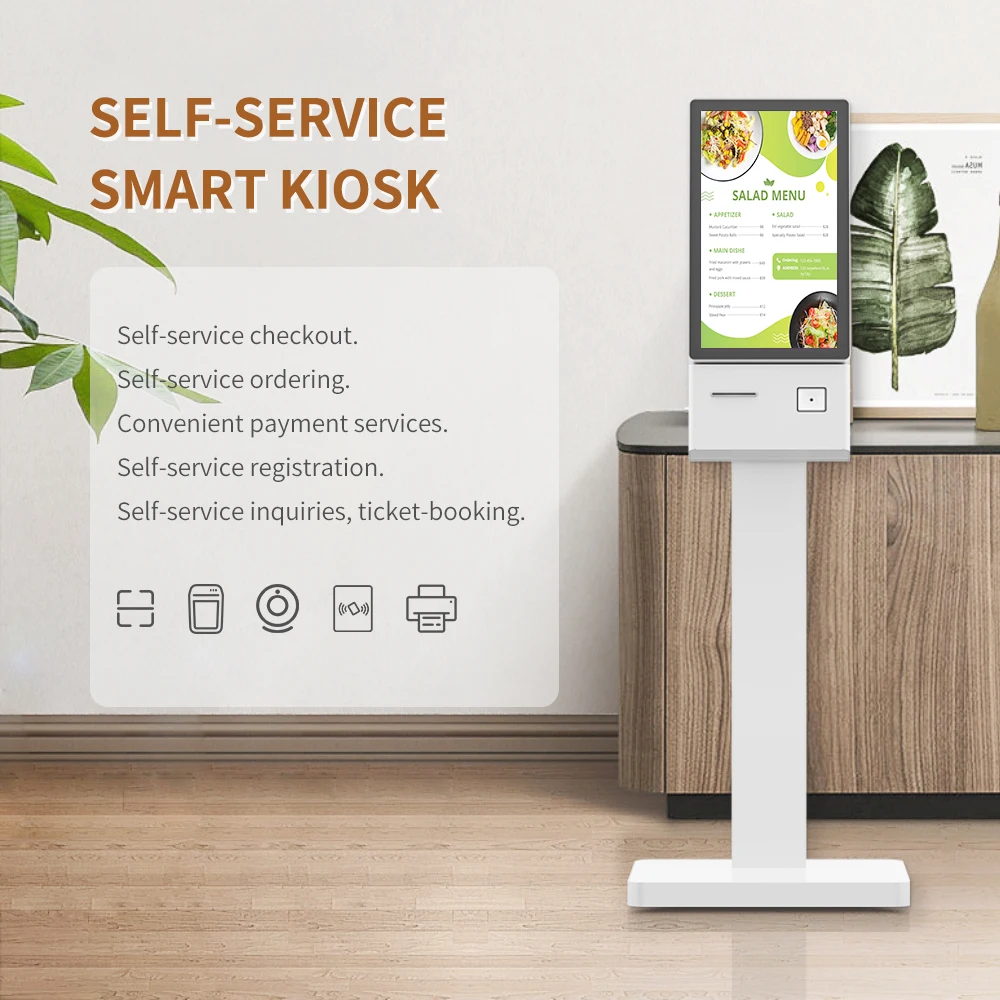 21.5 Inch Touchscreen Animation Self-service Ordering Machine Cash Register Floor-standing Desktop Stand Kiosk For Cafe'