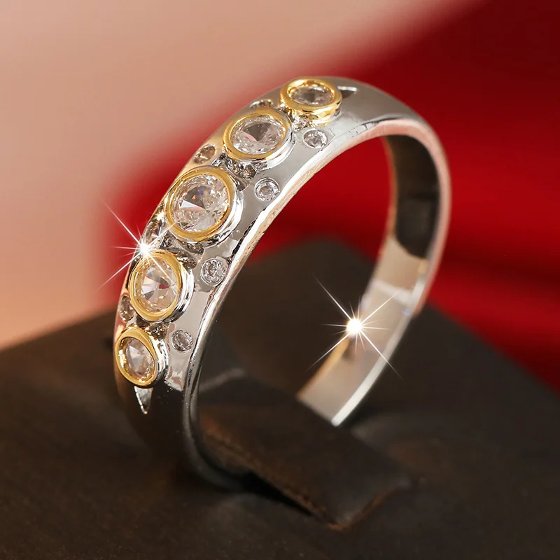 Damenring in Silberfarbe mit Zirkonia-Einlage Luxuriöser Funkelnder Stil Vielseitiges Tägliches Accessoire Modischer Schmuckring