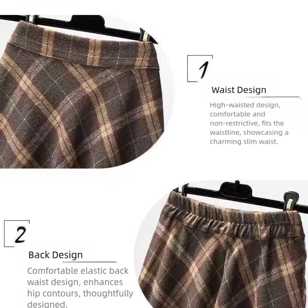 Women M-4xl Autumn Plaid Skirt A-line Large Swing Skirt High-waisted Fashion Vintage Brown Color Long Skirts