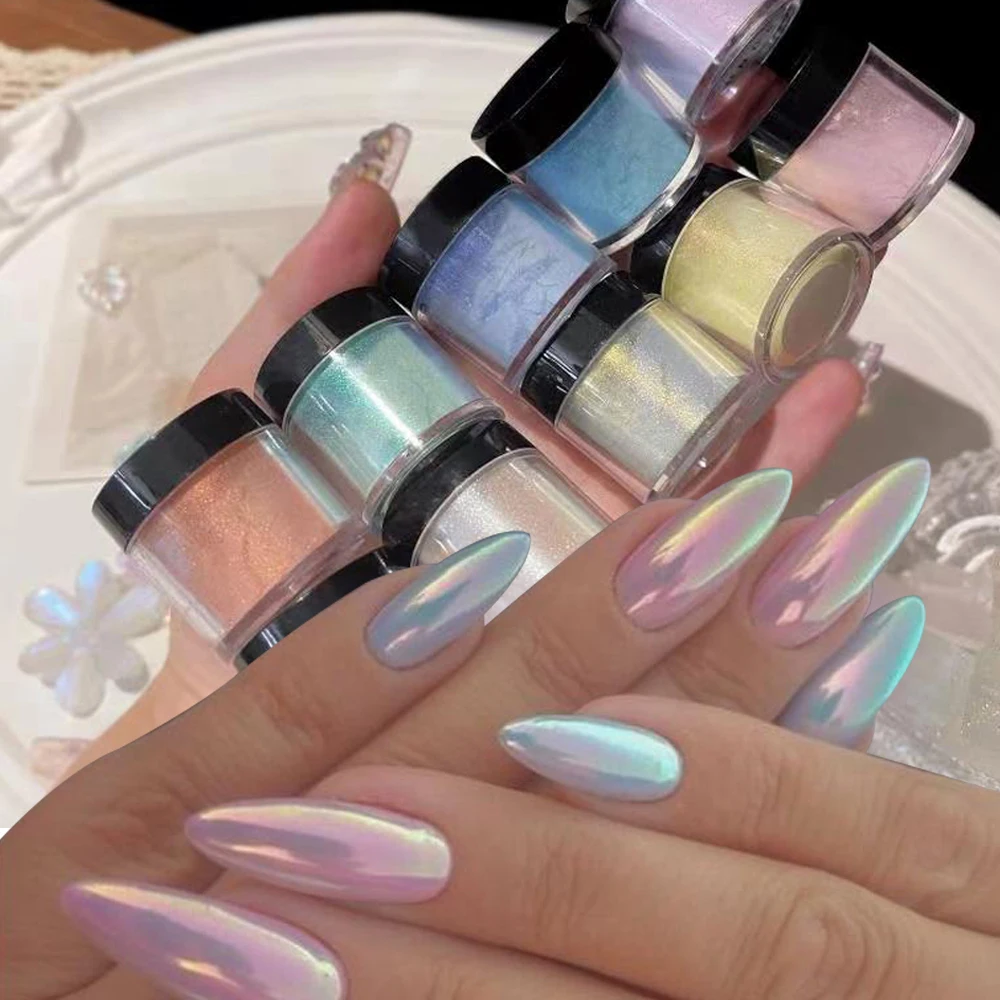 

1 bottle Aurora Mermaid Nail Powder Neon Color Pearls Design Nail Glitter Shiny Mermaid Nail Dust for Girls White-Ice Chrome Pow