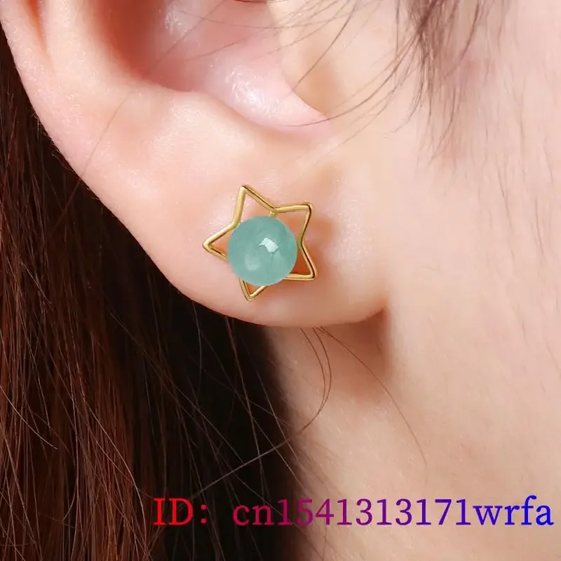 Nephrite Jade Bead Earrings Stone Jewelry Star Green Real Luxury Ear Studs Women Talismans Gifts Gift 925 Silver Natural Carved