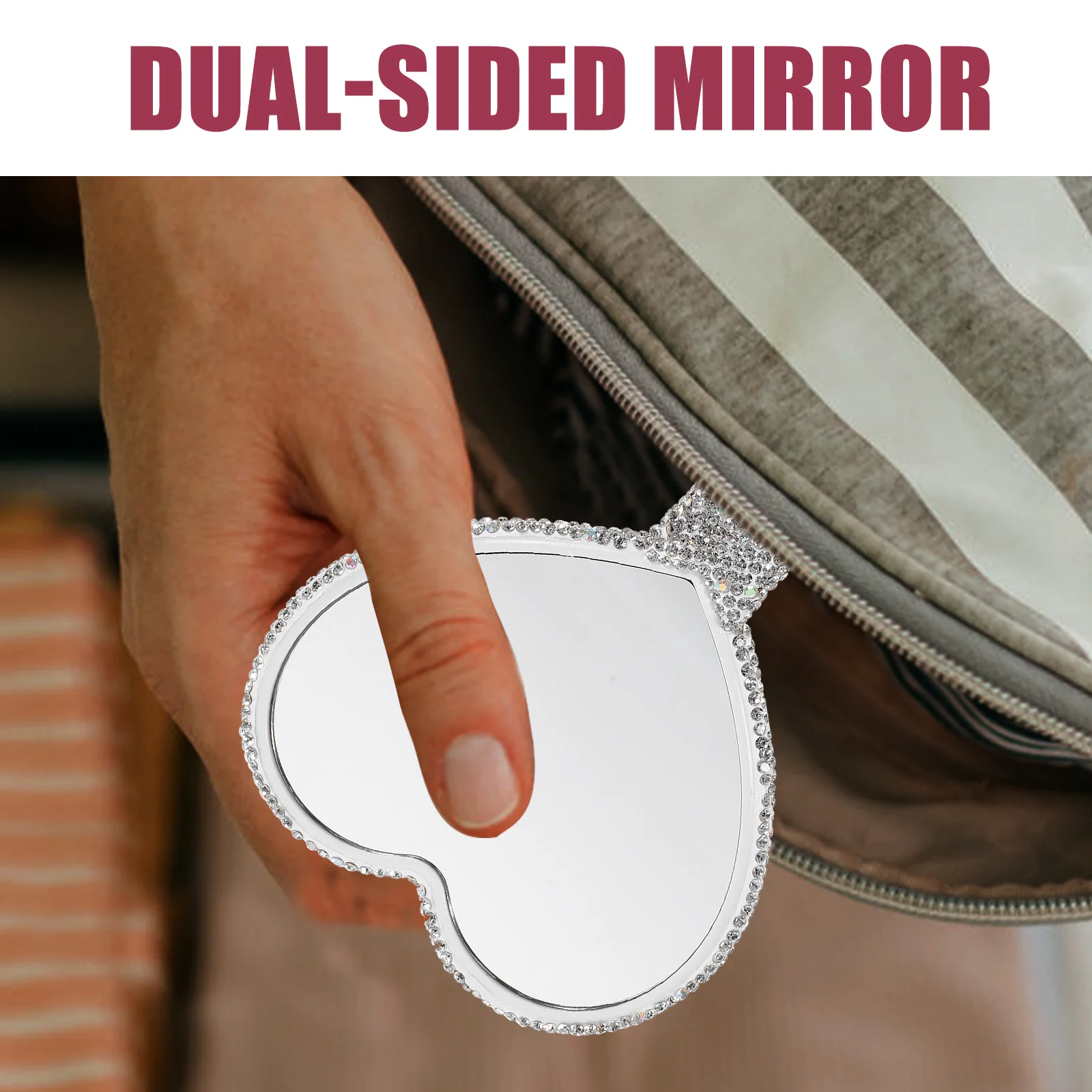 Heart Shaped Purse Mirror with Handle Rhinestone Design Hd Reflection Stylish and Portable for Travel Use Heart Shaped Mirror