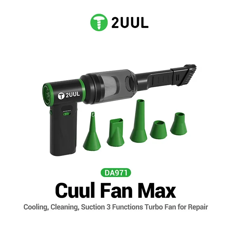 2UUL DA971 Cuul Fan Max Turbo Fan for Repair Cooling, Cleaning, Suction 3 Functions Turbo Fan for Repair