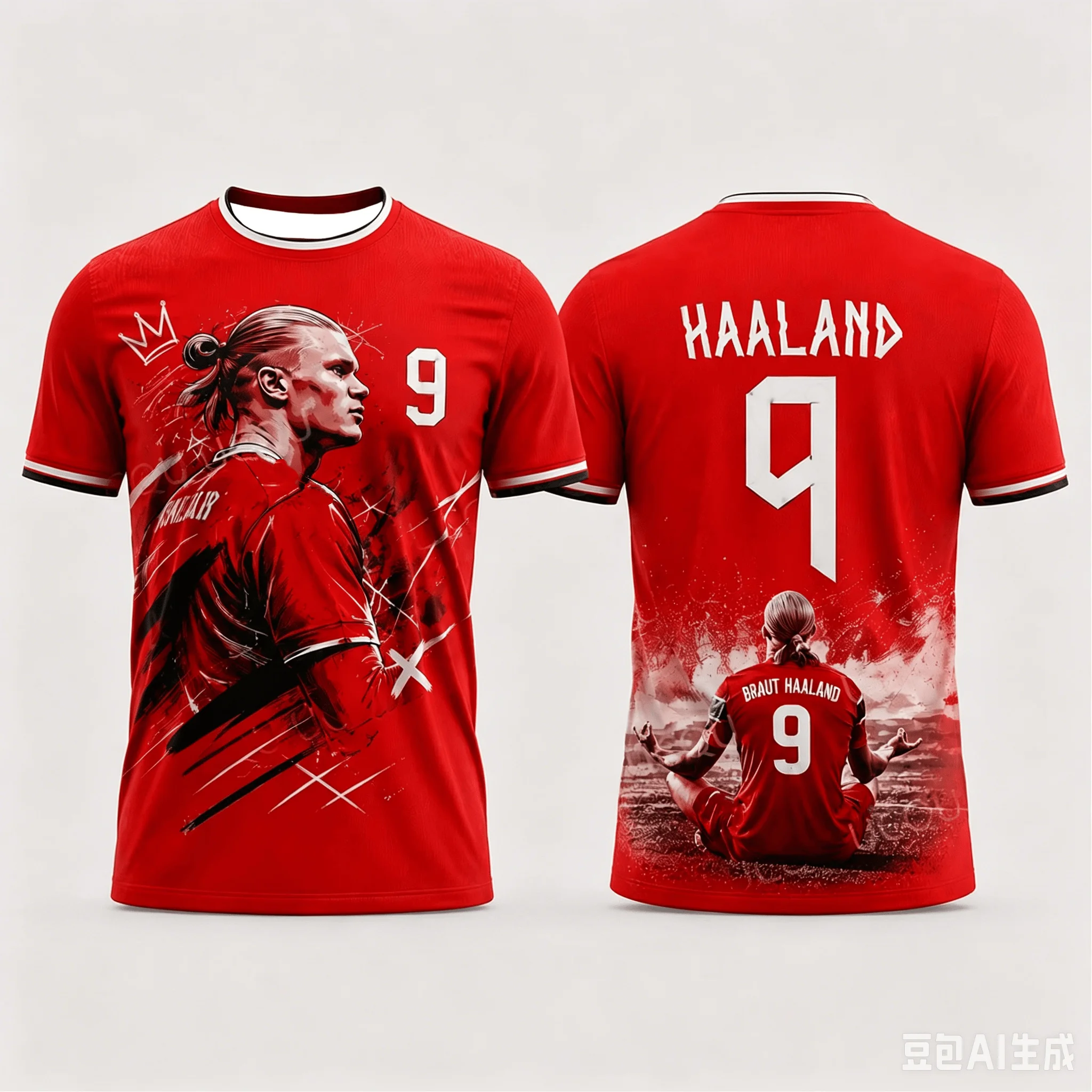 Unisex Norway Soccer Jersey Red Crew Neck Splash Dual Figure Print No.9 Cross Decor 2026 Crest Fan Football Shirt