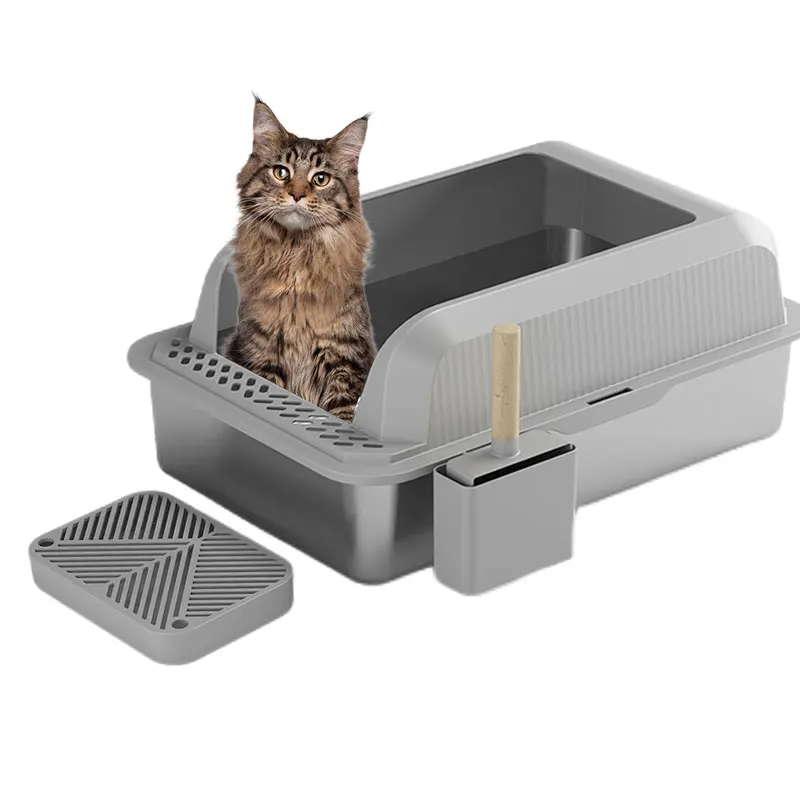 New XXL Extra Large Stainless Steel Pet Toilet Pan Cat Litter Box Easy Cleaning, Non-Sticky For Large Cats And Maine Coon