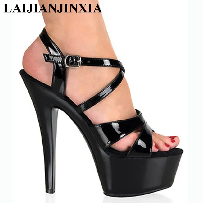 Laijianjinxia novo plutônio sexy exótico pólo sapatos de dança verão sandálias femininas 15cm salto alto fivela cinta tamanho 34-46 h149