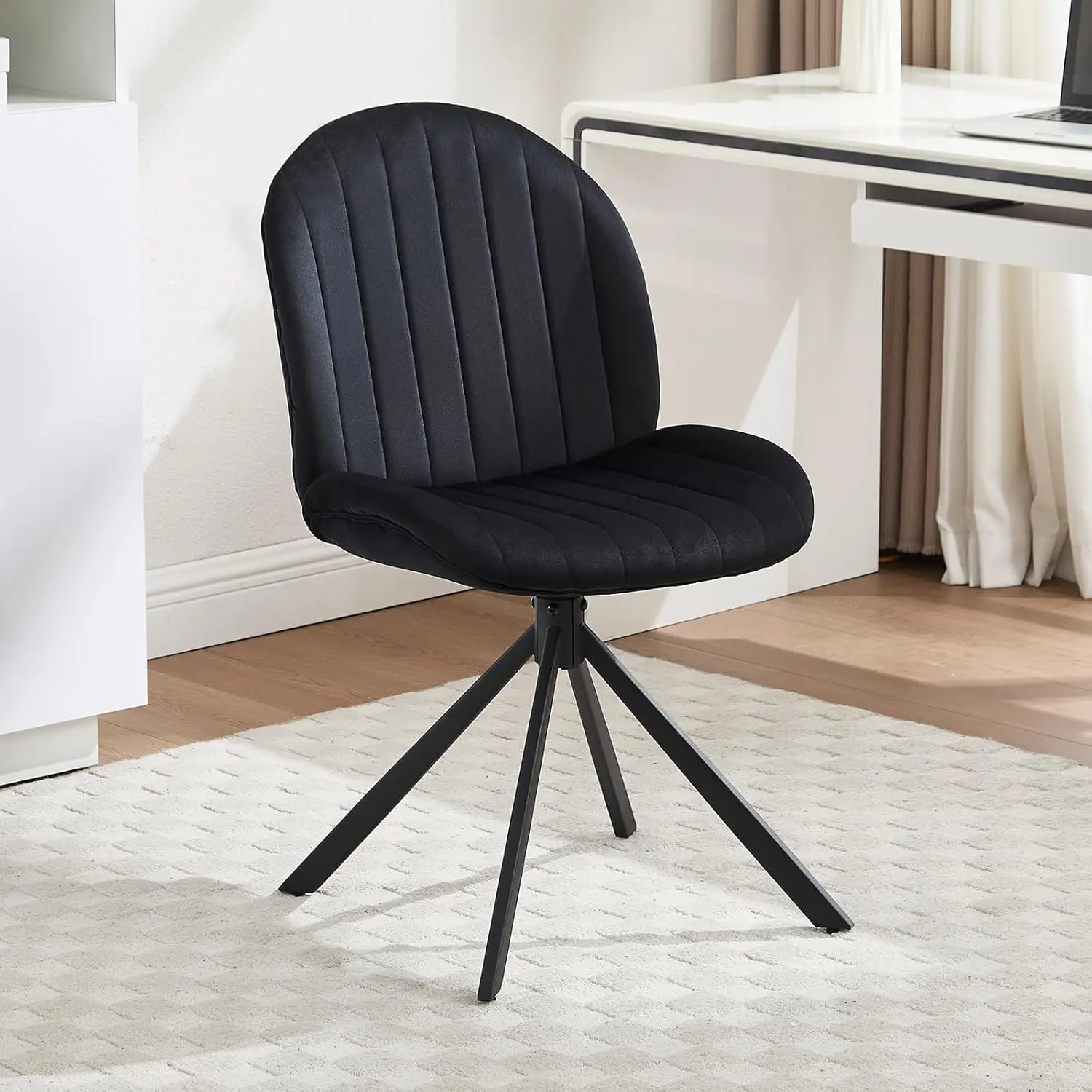 

19in Velvet Swivel Office Chair Armless Criss Cross Legged Task Vanity Bedroom Home Office Customized