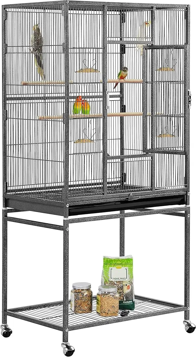 

Bird Cage Black with Base Frame Strong and Durable with Bird Accessories Universal Casters