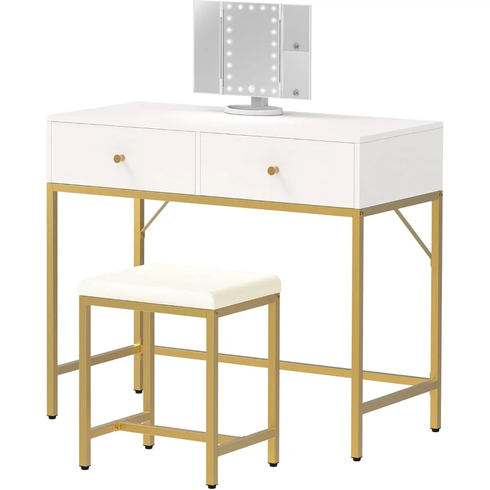 

Vanity Desk, Makeup Vanity with Lighted Mirror, White Desk with Drawers, 35.4 Inches Makeup Vanity Desk with Lights, for Bedroom