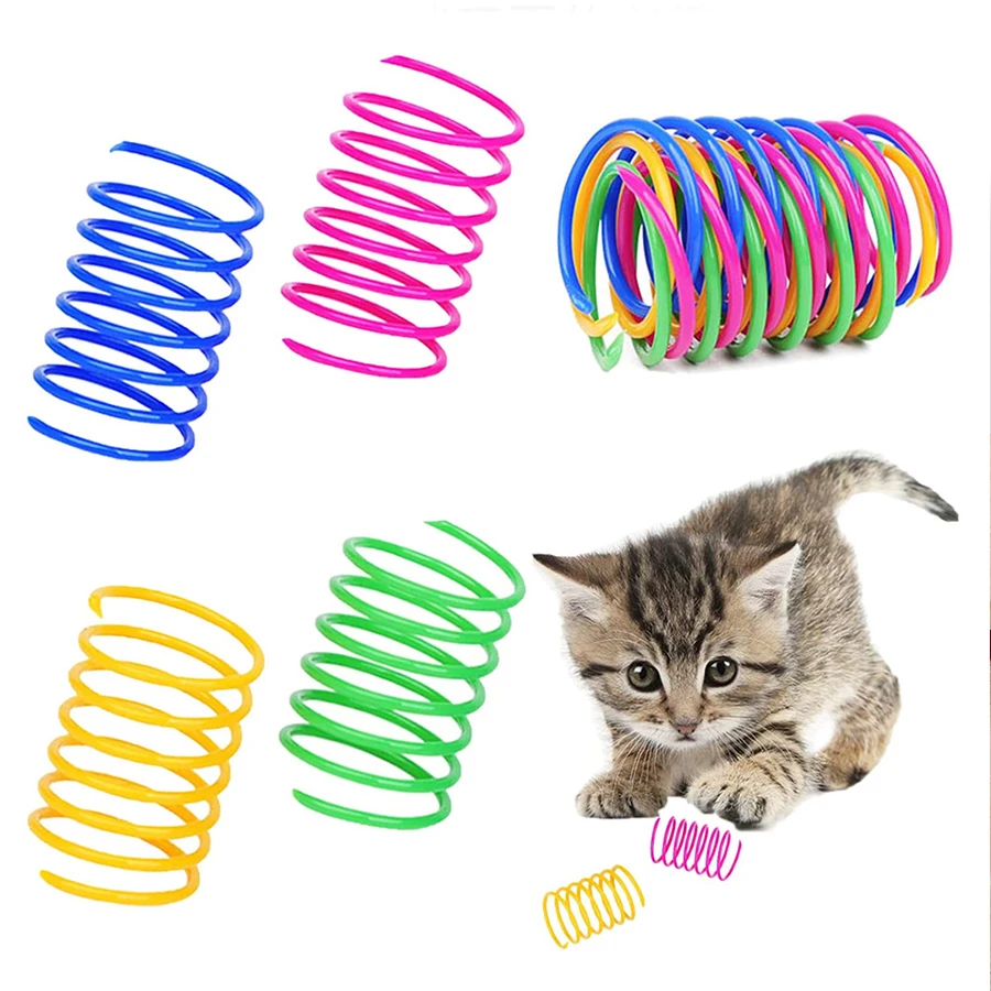 4 Stück Bunte Katzenspielzeuge mit Feder, Hüpfspielzeug für Hauskatzen, Interaktives Spielzeug für Kätzchen, Spaß für Katzen zum Jagen