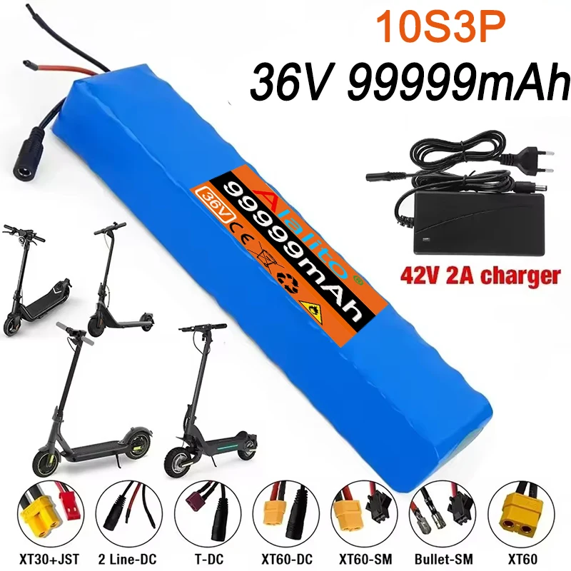 36V lithium-ion battery pack 10S3P 99999mAh, built-in 15A BMS, suitable for 250W-500W devices+42V 2a charger