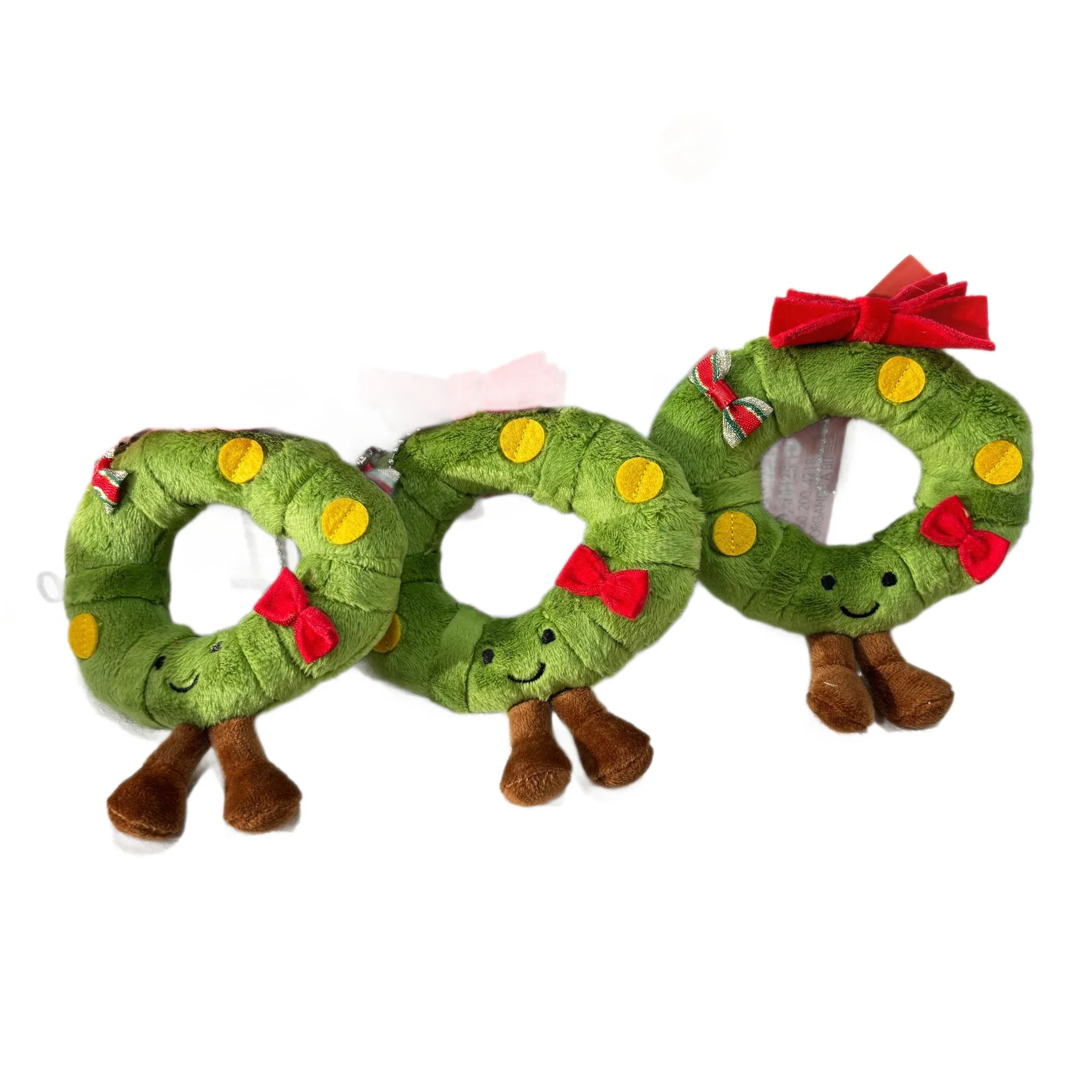 Cute Plush Toy Creative Christmas Wreath Plush Pendant Keychain Home Decor Red Bow Wreath Plush Doll Christmas Eve Holiday Gift