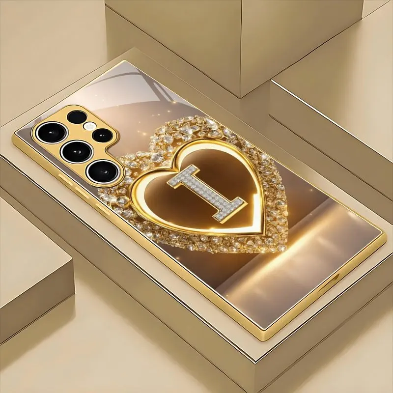 Crystal heart-shaped pattern electroplated glass phone case, suitable for Samsung S26/S25/S24/S23/S22/S21/S20 and other models.