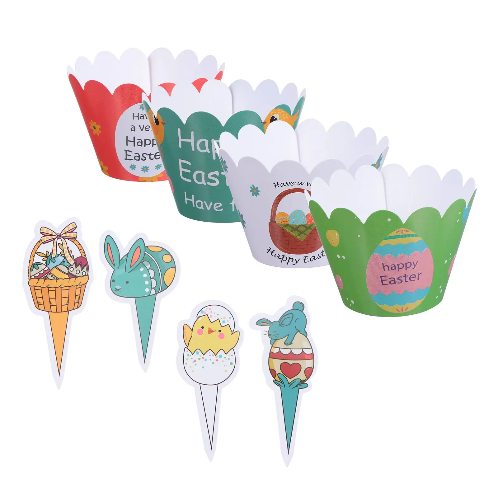 48 Pcs Cake Decoration Picks Easter Rabbit Toppers Party Supplies Paper Cupcake Wrappers Eco Friendly Dessert Accessories Cake