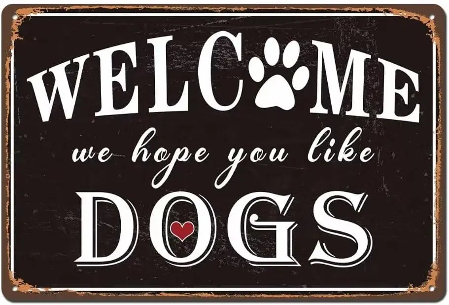 Panneau métallique de bienvenue « Nous espérons que vous aimez les chiens » – Cadeau pour les amoureux des chiens, décoration de Noël, cadeau de pendaison de crémaillère pour la ferme, panneau de porte