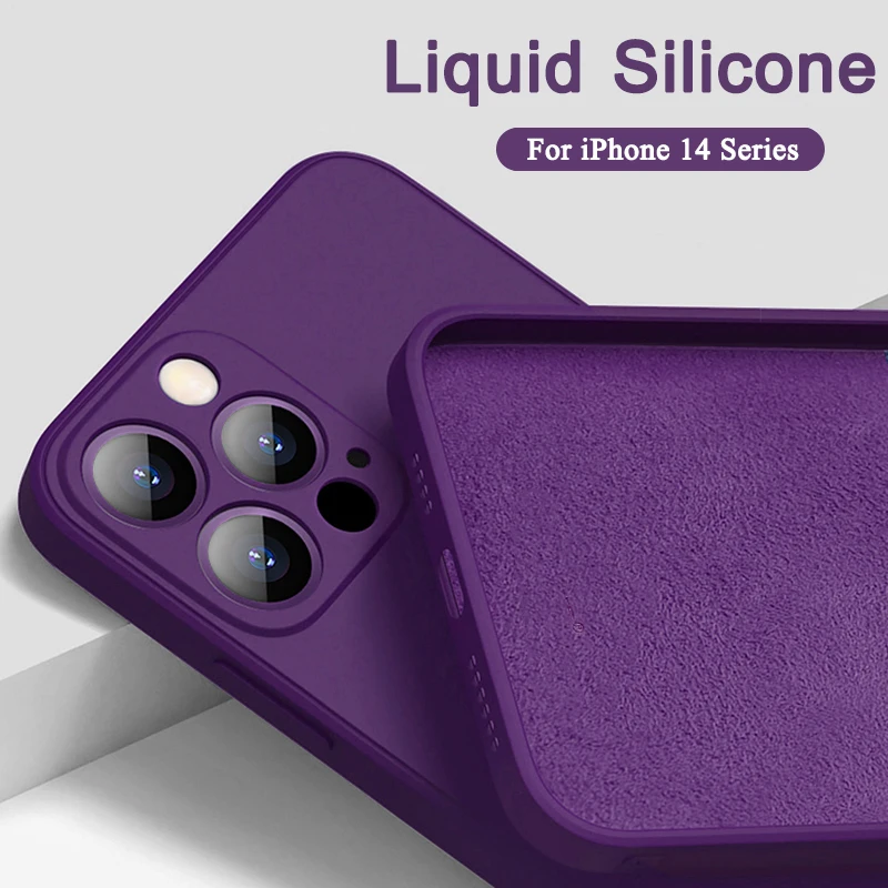 Original Square Liquid Silicone Case For iPhone 14 13 11 12 Pro Max X XS Max XR 14 7 8 Plus SE 2020 Shockpoof purple Cover funda