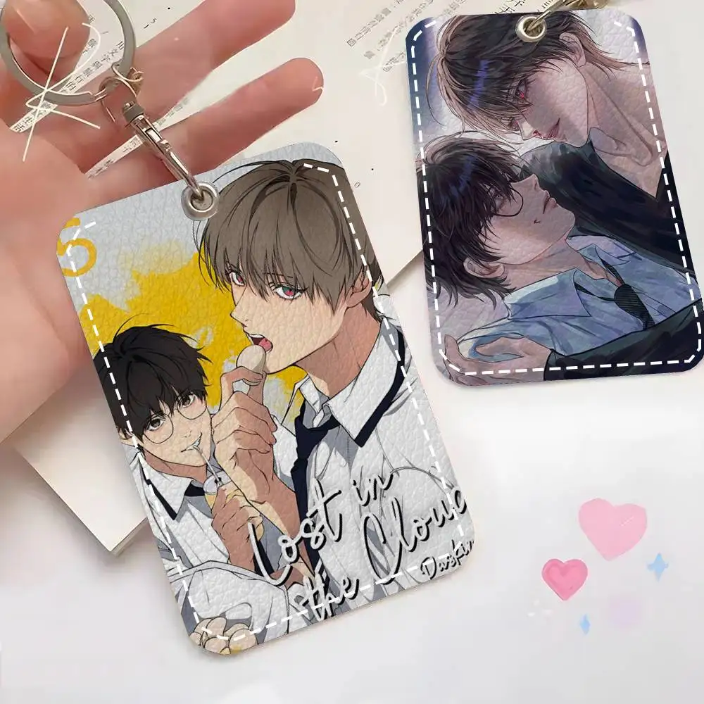 Lost In The Cloud Comics Card Case Keychain Access Card Bag Key Tag Ring Leather Card Holder Key Ring Access