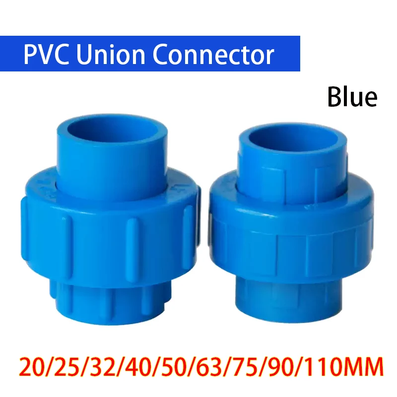 

1PCS Blue 20/25/32/40/50/63/75/90/110mm PVC Union Connector Aquarium Water Tube Pipe Coupling Joints Garden Irrigation Fittings