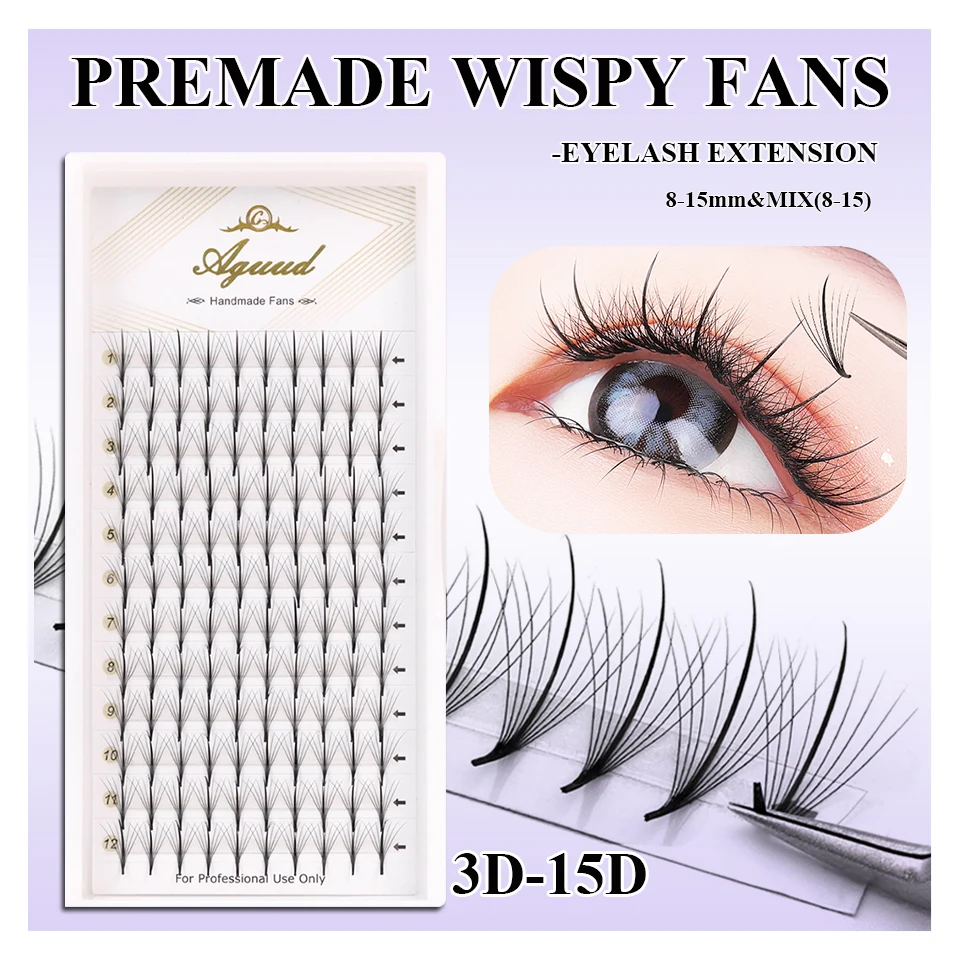 AGUUD 3D 5D 7D 9D 11D 13D 15D Wispy Fans Eyelash Extension Prefabricated Spike Lashes Pointy Base Hybrid Fans Premade Wispy Lash