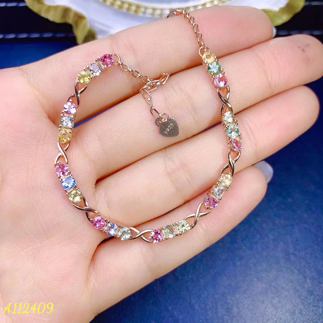 New Natural Brazilian Candy Colored Tourmaline Bracelet Ancient Craftsmanship Frosted Texture Sweet Versatile Bracelet Jewelry