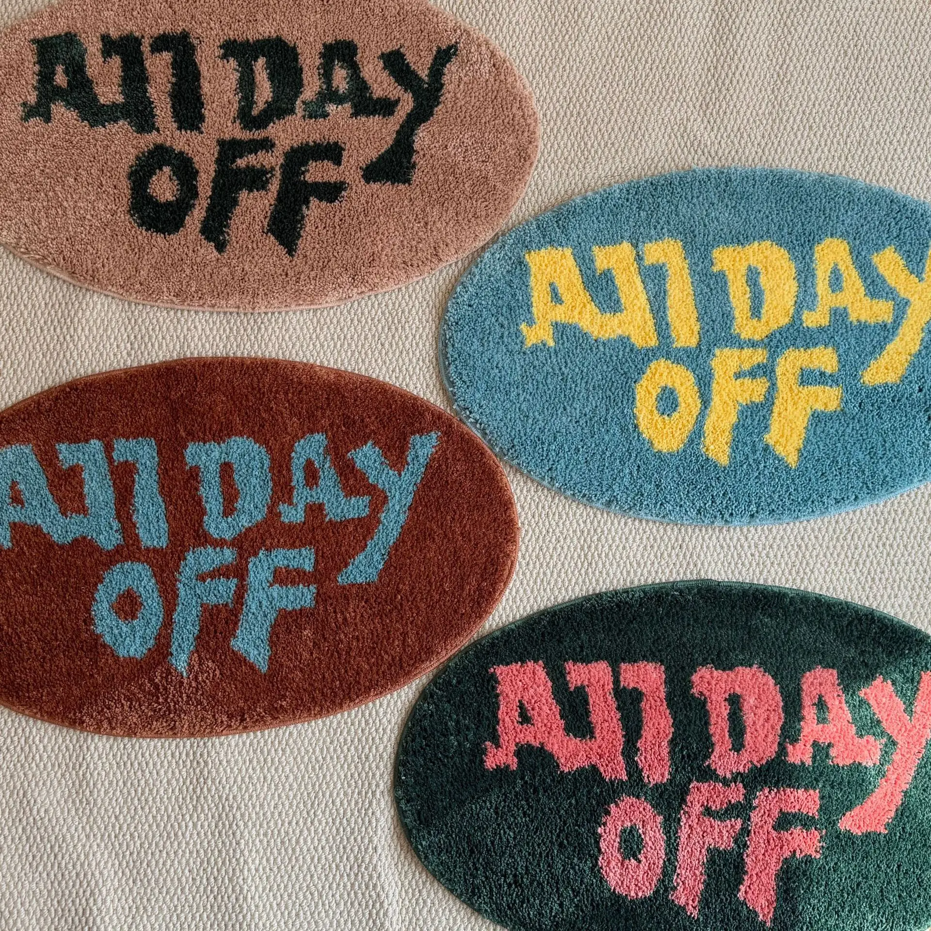 Oval Tufting Letters Bathroom Mat Soft Fluffy Bedroom Entrance Carpet Area Floor Pad Doormat Aesthetic Home Room Decor 40x70cm