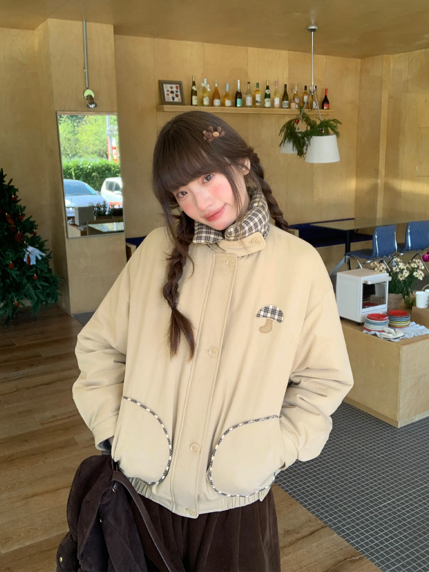 

Thiened Cotton Autumn Winter Outerwear Women's Coat Sli Personali Musoom Embroidery Warm Flap Collar Retro Plaid Sp...