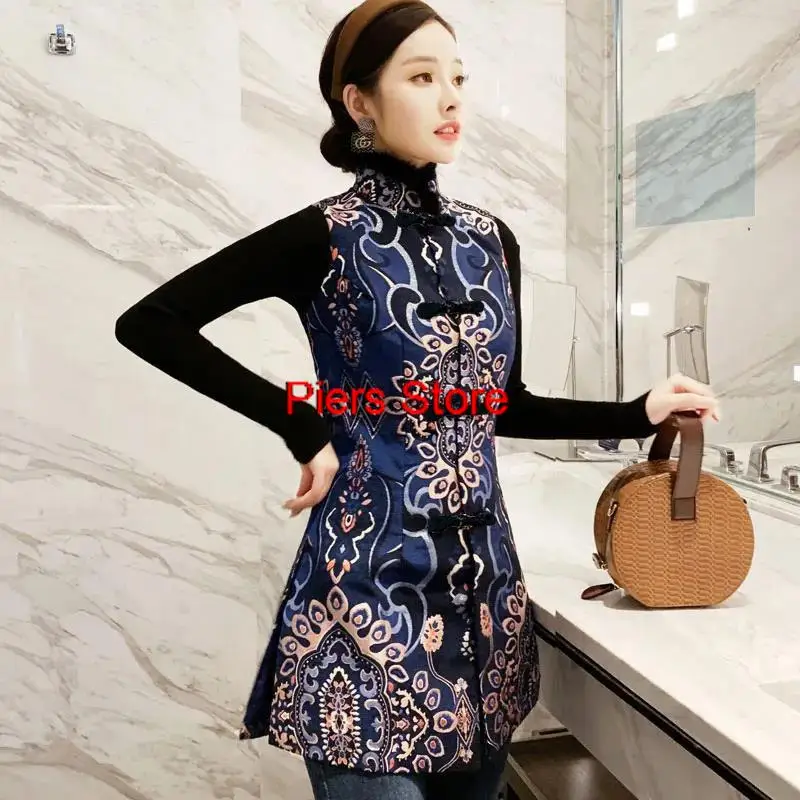 2024 chinese traditional hanfu clothes tang suit vest women embroidery flower sleeveless hanfu vest cotton linen vest coat