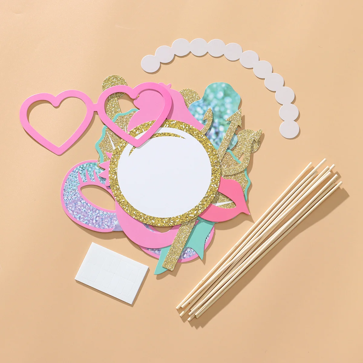 

1Set Mermaid Photo Booth Props Kit Portable Selfie Party Decoration Supplies Birthday Celebration Mermaid Photo Booth Props