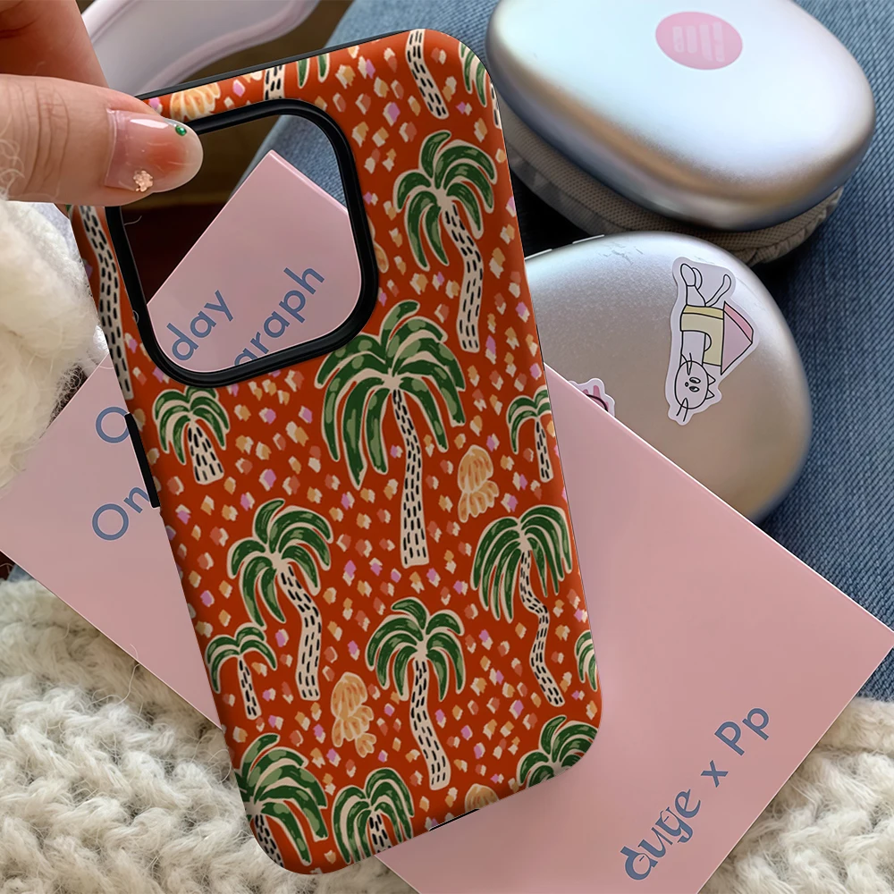 Funda de teléfono Retro Tropical Palm Tree IPhone17 imprescindible para IPhone 17 16 15 14 13 12 Pro Max Plus contraportada de doble capa
