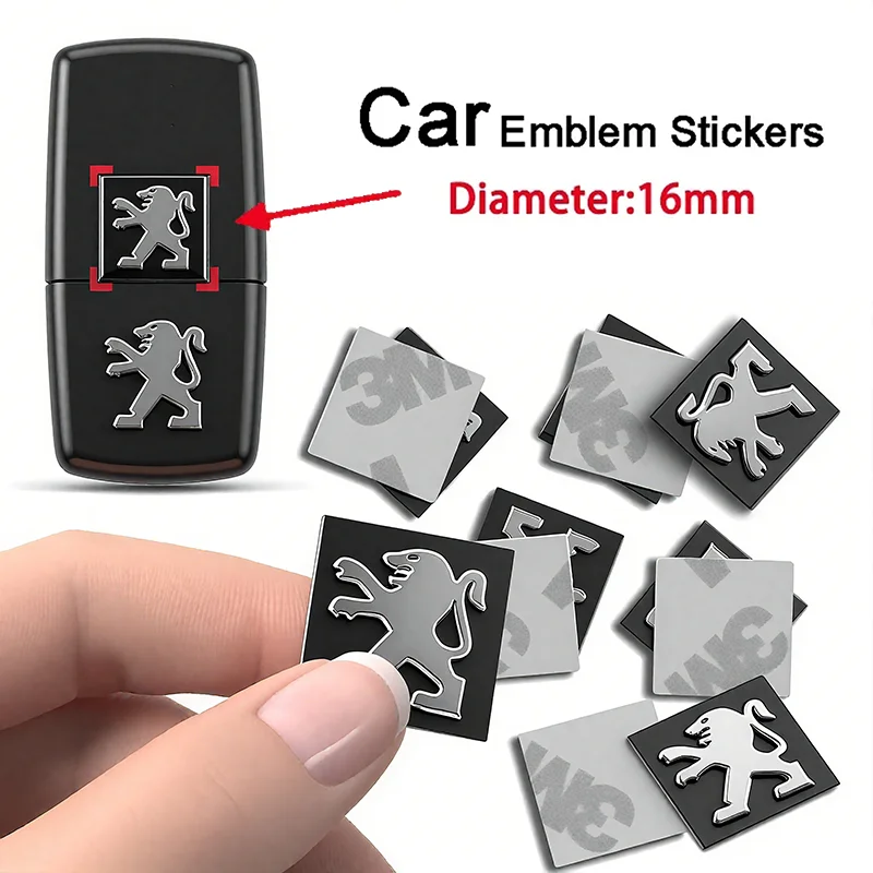 

New 14mm/16mm Peugeot Key Fob Stickers- Aluminum Alloy Emblem Badge Compatible with 206/207/208/307/308/3008, Removable Adhesive
