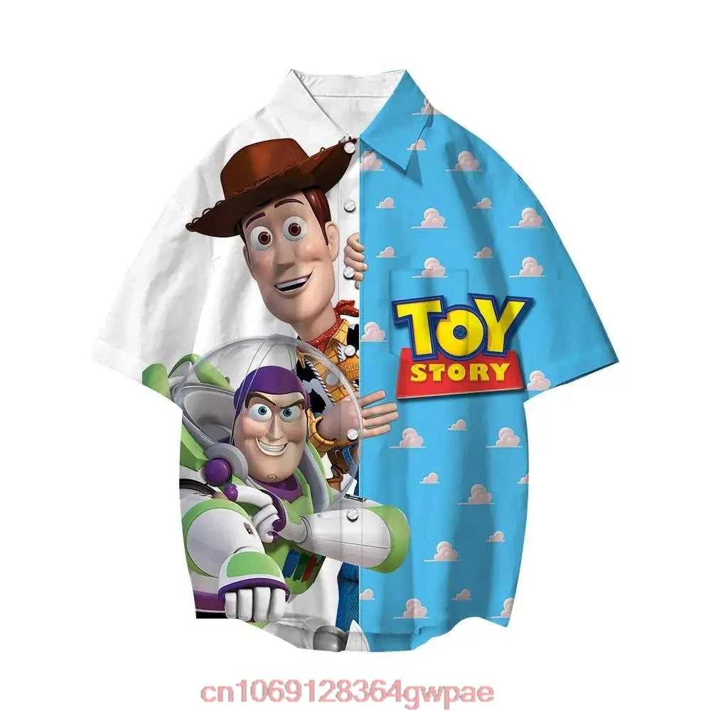 Disney Toy Story Woody Buzz Lightyear Hawaiian Shirt Men Women Tops Cartoon Lapel Short Sleeve Boys Girls Casual Button Shirt