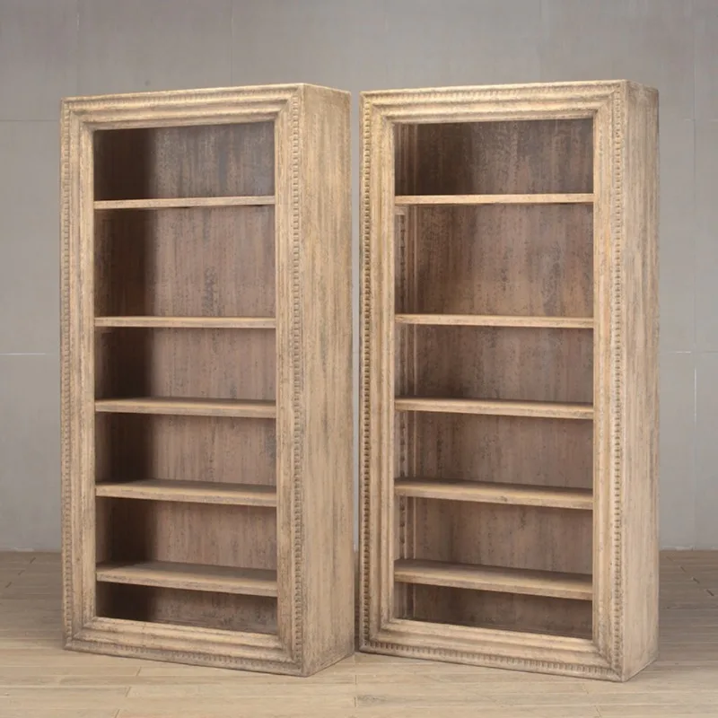 High Quality Organic Modern Rustic Vintage Cabinet Reclaimed Elm Solid Wood Luxury Villa Furniture Collection Bookcase Display