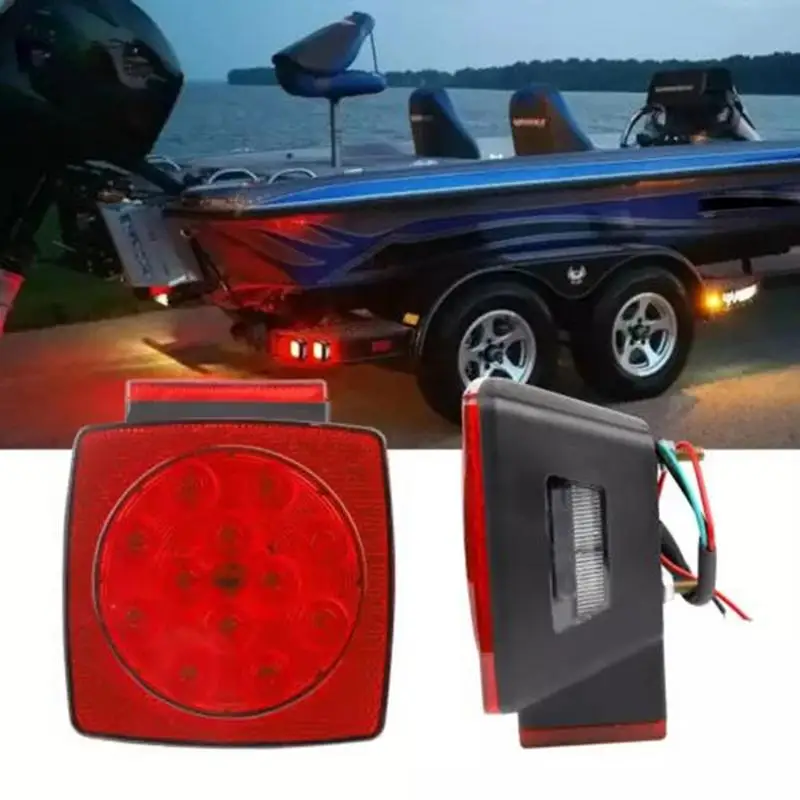 Square Tail Lights For Truck Waterproof 2Pcs Car Rear Lights 12V Running Light Lamp License Plate Light For Car Boat Trailer