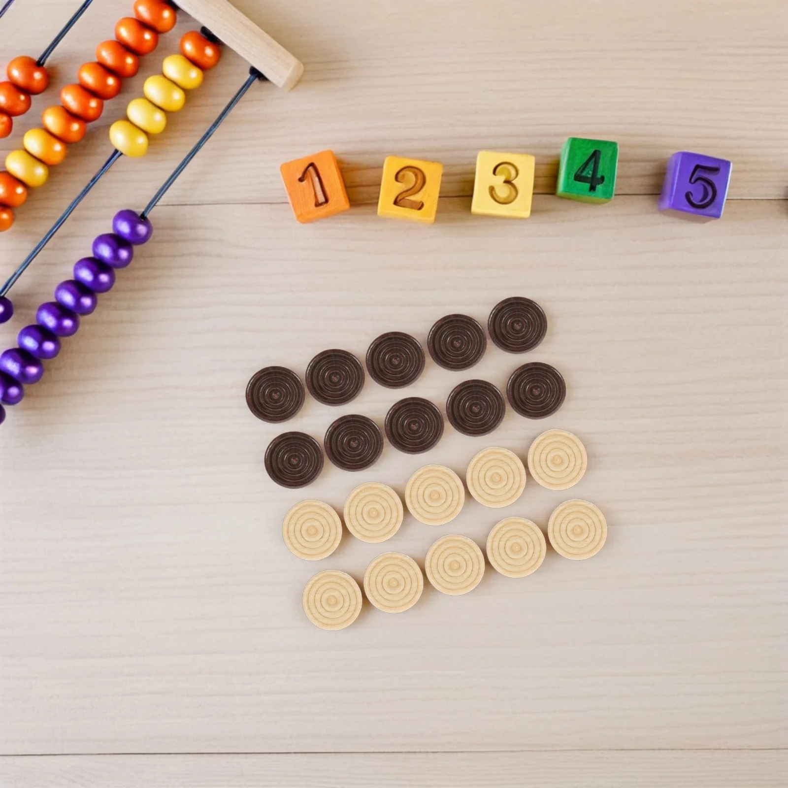

48pcs Wood Round Checkers Stackable Wooden Accessories For Kids Simple Design Chess Entertaining Gift Board