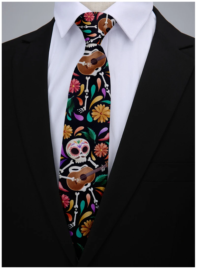 Funny Mens Ties 3D Printed Skull Street Trend Bar Halloween Cosplay Party Necktie New 8CM Daily Wear Elegant Collocation Tie