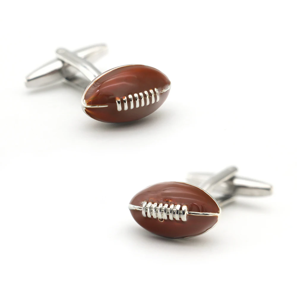 Men's Rugby Cuff Links Brown Color Classic Football Design Quality Copper Cufflinks Wholesale & Retail