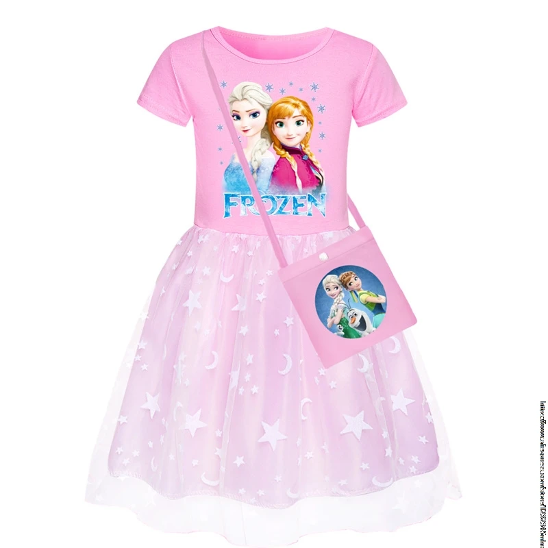 Frozen Elsa Kids Clothes Knee-Length Dresses Cotton Rainbow Short Dress Teenagers Cartoon Girls Clothing Party Clothes Princess