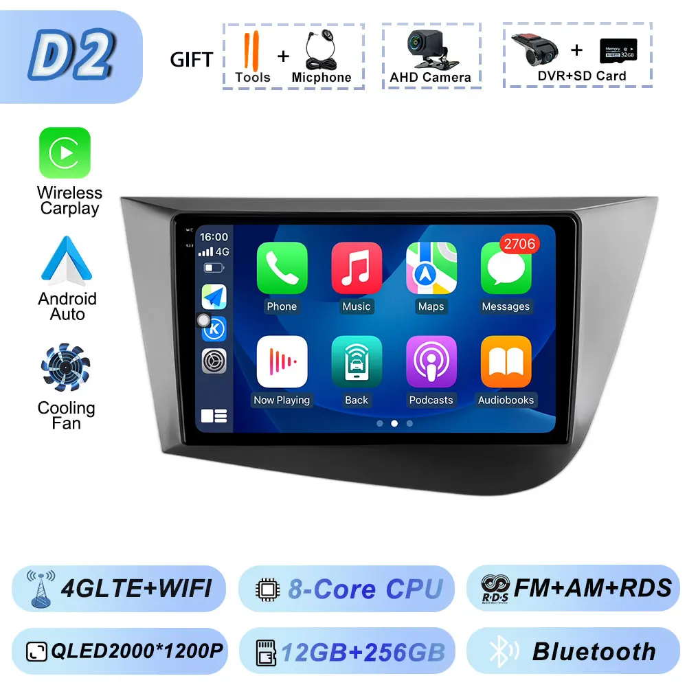 Draadloze Carplay Android 15 voor Seat Leon 2 2005-2012 Multimedia Video Player Wifi Autoradio Navigatie GPS Stereo Android auto