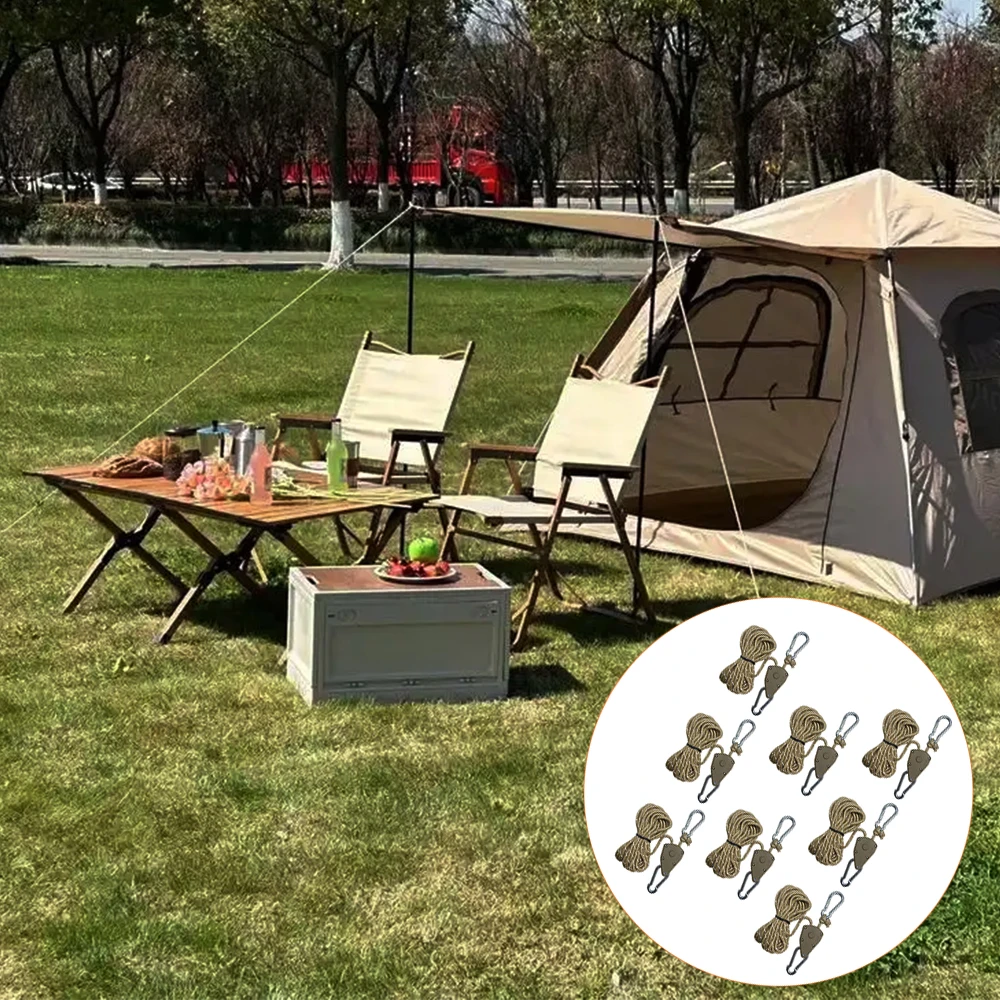 4/8Pcs 4M Reflective Camping Tent Rope Tie Down Fastener Fixed Buckle Pulley Tensioner Ratchet Hangers Awning Wind Rope Outdoor gallery 4