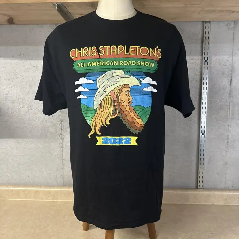 

Chris Stapleton All American Road Show 2022 Size Large Tour Black T Shirt 2 side
