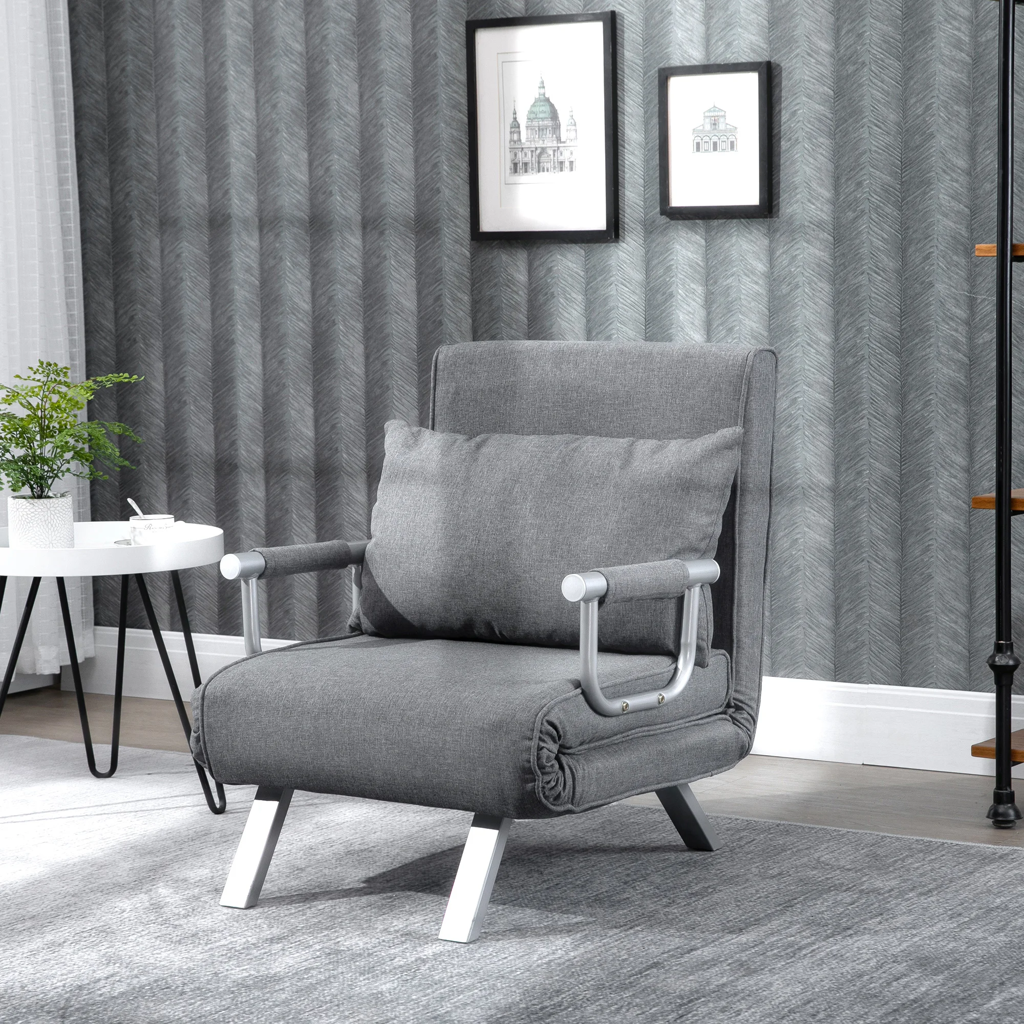 HOMCOM 3 in 1 Schlafsessel Klappbar Schlafsofa mit Bettfunktion Verstellbarer Rückenlehne Kissen Gästebett in Leinenoptik, Relaxsessel Klappsessel für Wohnzimmer Schlafzimmer 65 x 69 x 80 cm
