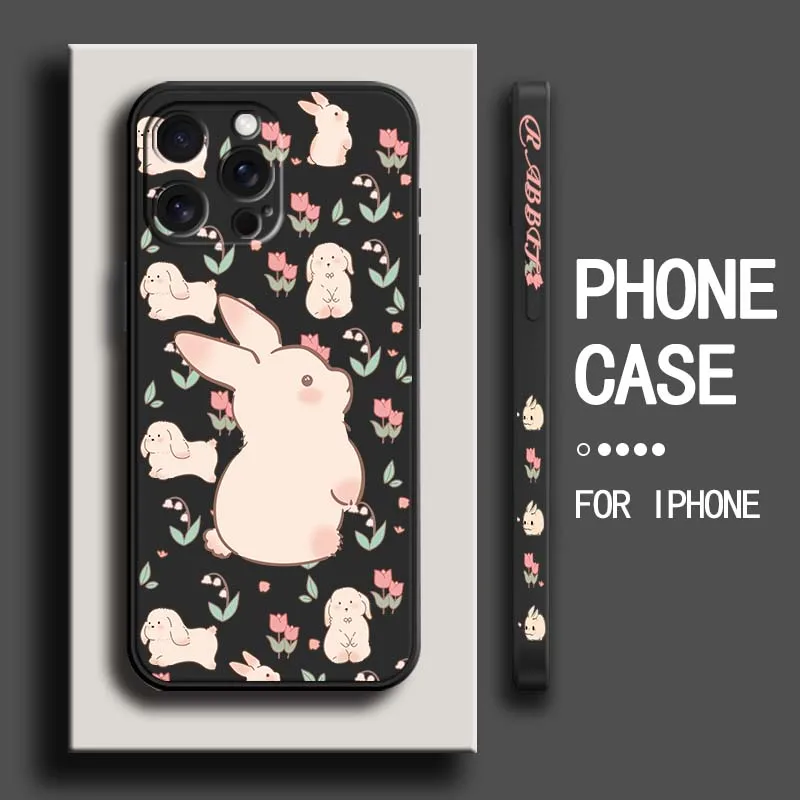 

Flower rabbits cute pink Phone Case For Apple iPhone 16 15 14 13 12 11 XR XS X Pro Max Plus Liquid Left Rope Soft Cover