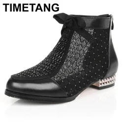 TIMETANG Stivali di marca Scarpe estive in maglia di vacchetta Stivali cool da donna Moda Strass Fiocco Stivali da donna di grandi dimensioni