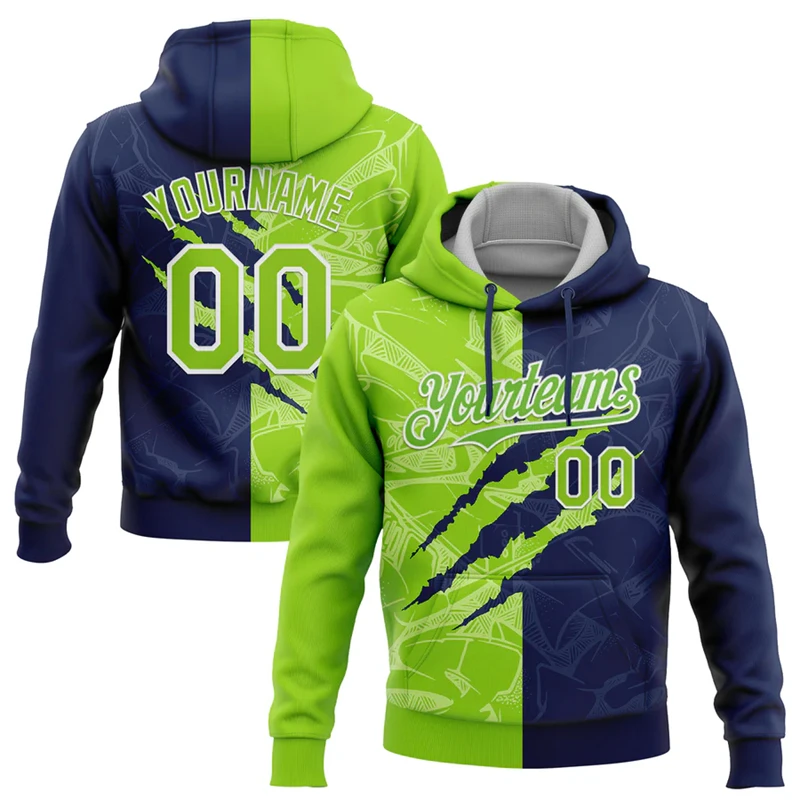 Custom Name Number Two-color Claw Marks Hoodies Fashion Trend 3D Printed Mens Pullovers Loose Team Uniforms DIY Sweatshirts tops