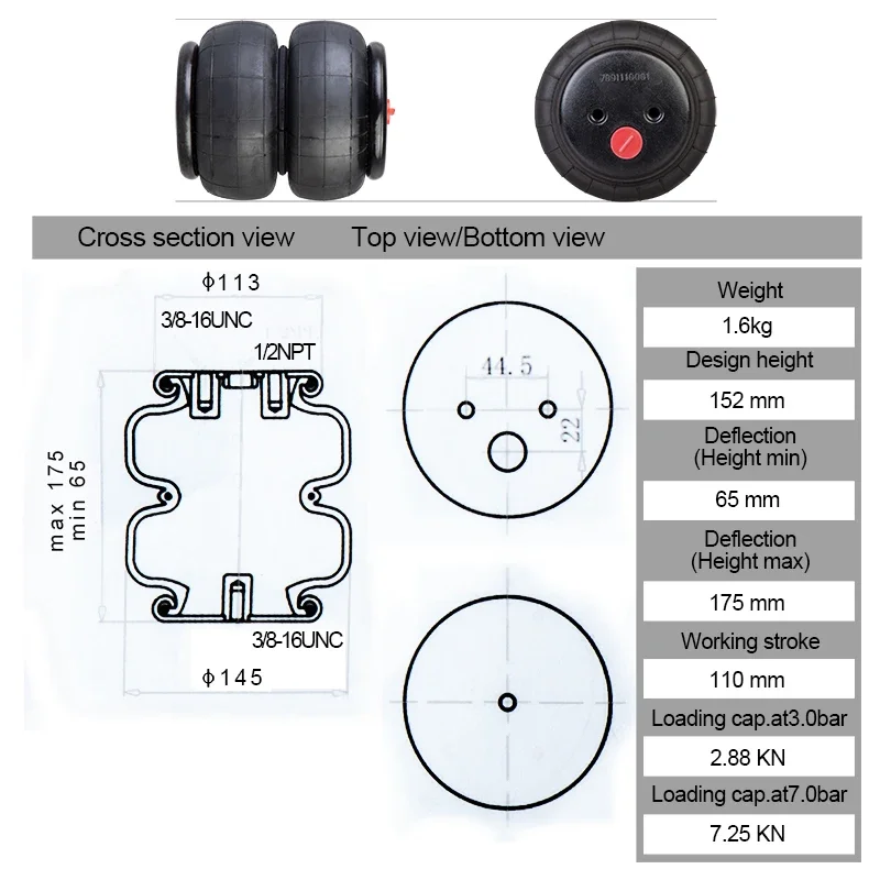 2E6X6 Air suspension Double convolute rubber airspring/airbag shock absorber FD70-13