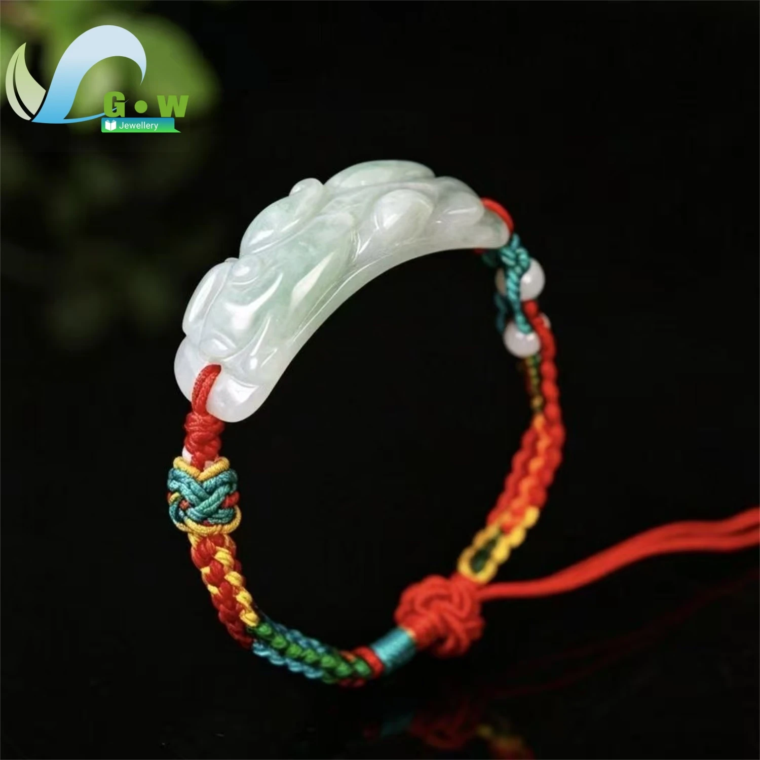 Natural Grade A Icy Jadeite Newly Crafted Translucent Cool Feel Pixiu Wealth Charm Braided Cord Hanging Amulet Unisex